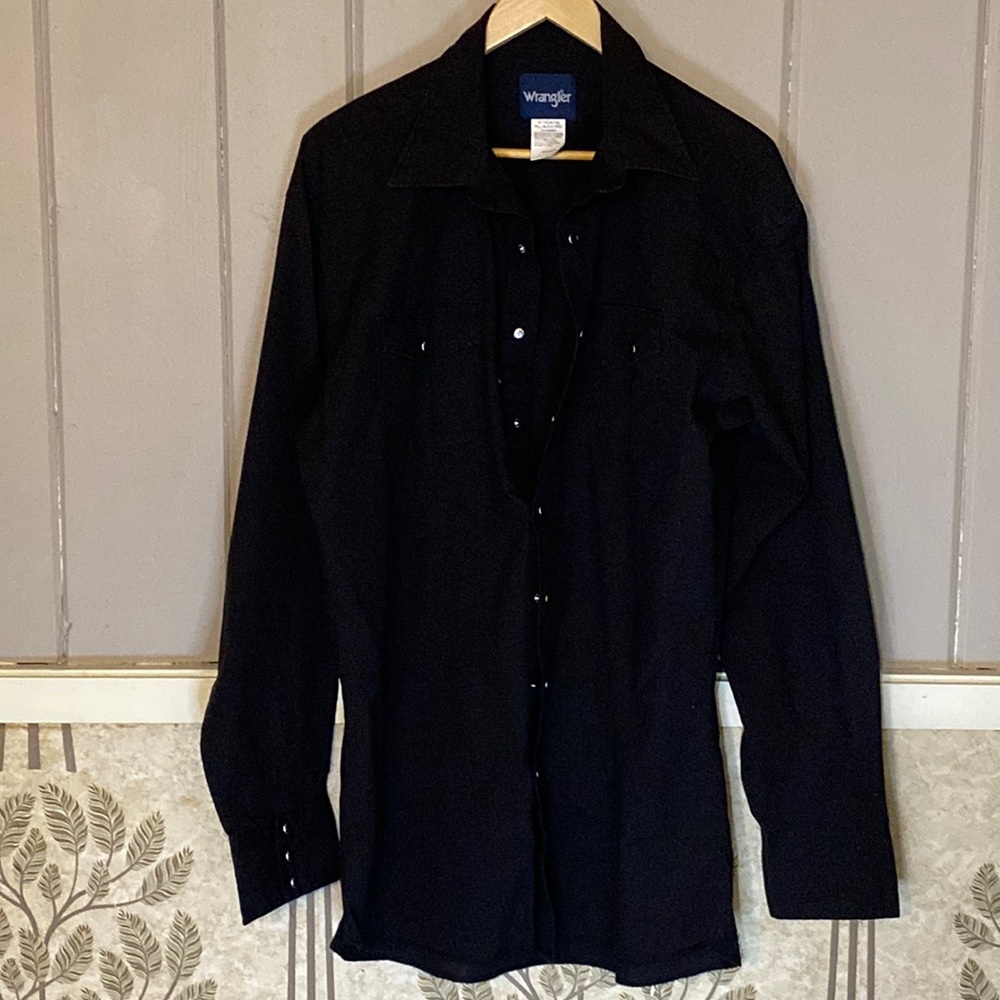 WRANGLER XLT men’s vintage snap  button up black western shirt